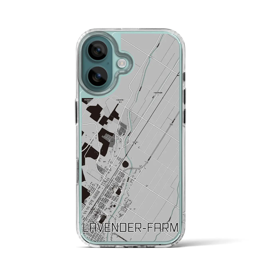 【ラベンダー畑（北海道）】地図柄iPhoneケース（MagSafeタイプ）モノトーン・iPhone 16 Pro 用
