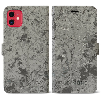 【ル・マン（フランス）】地図柄iPhoneケース（手帳タイプ）モノトーン・iPhone 11 用