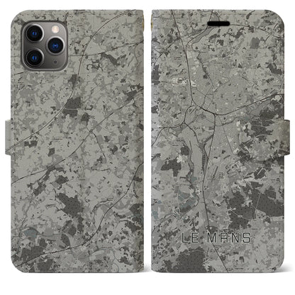 【ル・マン（フランス）】地図柄iPhoneケース（手帳タイプ）モノトーン・iPhone 11 Pro Max 用