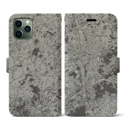 【ル・マン（フランス）】地図柄iPhoneケース（手帳タイプ）モノトーン・iPhone 11 Pro 用