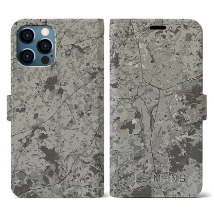 【ル・マン（フランス）】地図柄iPhoneケース（手帳タイプ）モノトーン・iPhone 12 / 12 Pro 用