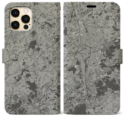 【ル・マン（フランス）】地図柄iPhoneケース（手帳タイプ）モノトーン・iPhone 12 Pro Max 用