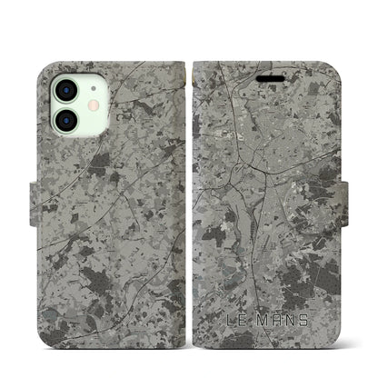 【ル・マン（フランス）】地図柄iPhoneケース（手帳タイプ）モノトーン・iPhone 12 mini 用