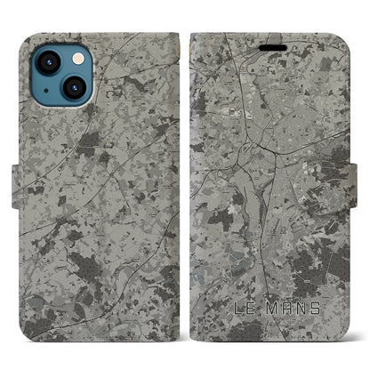 【ル・マン（フランス）】地図柄iPhoneケース（手帳タイプ）モノトーン・iPhone 13 用