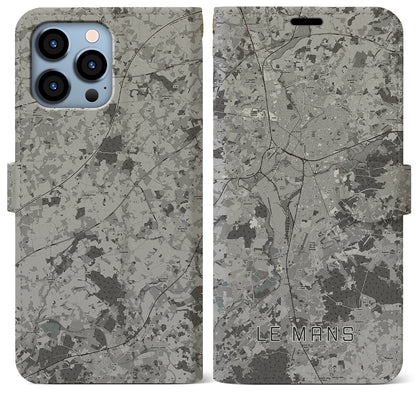 【ル・マン（フランス）】地図柄iPhoneケース（手帳タイプ）モノトーン・iPhone 13 Pro Max 用