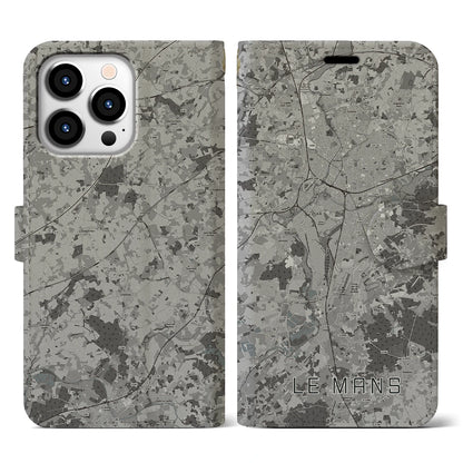 【ル・マン（フランス）】地図柄iPhoneケース（手帳タイプ）モノトーン・iPhone 13 Pro 用