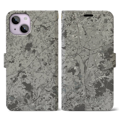 【ル・マン（フランス）】地図柄iPhoneケース（手帳タイプ）モノトーン・iPhone 14 用