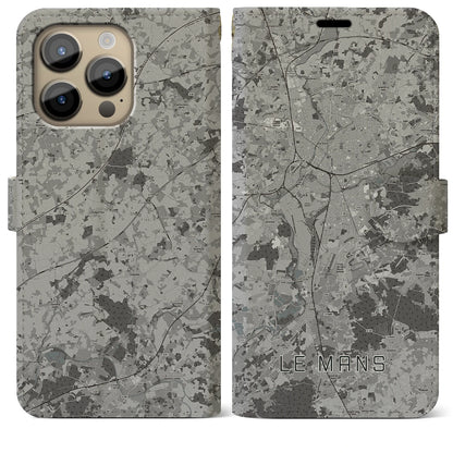 【ル・マン（フランス）】地図柄iPhoneケース（手帳タイプ）モノトーン・iPhone 14 Pro Max 用