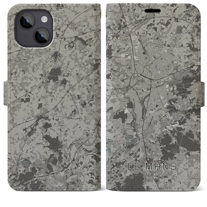 【ル・マン（フランス）】地図柄iPhoneケース（手帳タイプ）モノトーン・iPhone 14 Plus 用