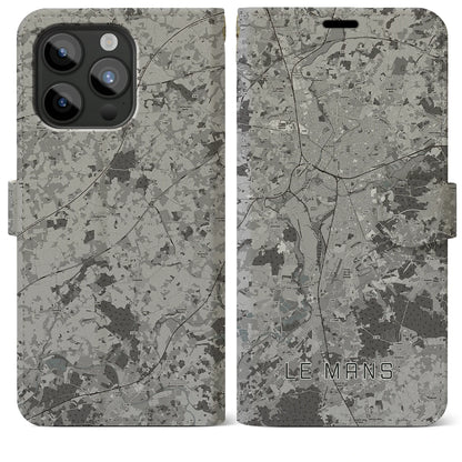 【ル・マン（フランス）】地図柄iPhoneケース（手帳タイプ）モノトーン・iPhone 15 Pro Max 用