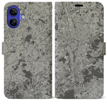 【ル・マン（フランス）】地図柄iPhoneケース（手帳タイプ）モノトーン・iPhone 16 Pro Max 用