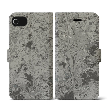 【ル・マン（フランス）】地図柄iPhoneケース（手帳タイプ）モノトーン・iPhone SE（第3 / 第2世代） / 8 / 7 / 6s / 6 用