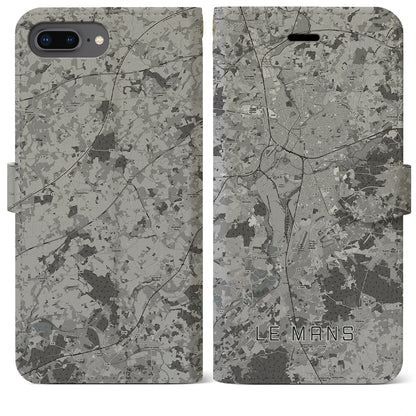 【ル・マン（フランス）】地図柄iPhoneケース（手帳タイプ）モノトーン・iPhone 8Plus /7Plus / 6sPlus / 6Plus 用