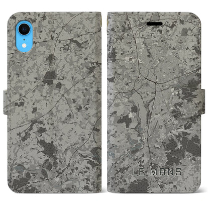 【ル・マン（フランス）】地図柄iPhoneケース（手帳タイプ）モノトーン・iPhone XR 用