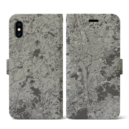 【ル・マン（フランス）】地図柄iPhoneケース（手帳タイプ）モノトーン・iPhone XS / X 用