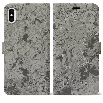 【ル・マン（フランス）】地図柄iPhoneケース（手帳タイプ）モノトーン・iPhone XS Max 用