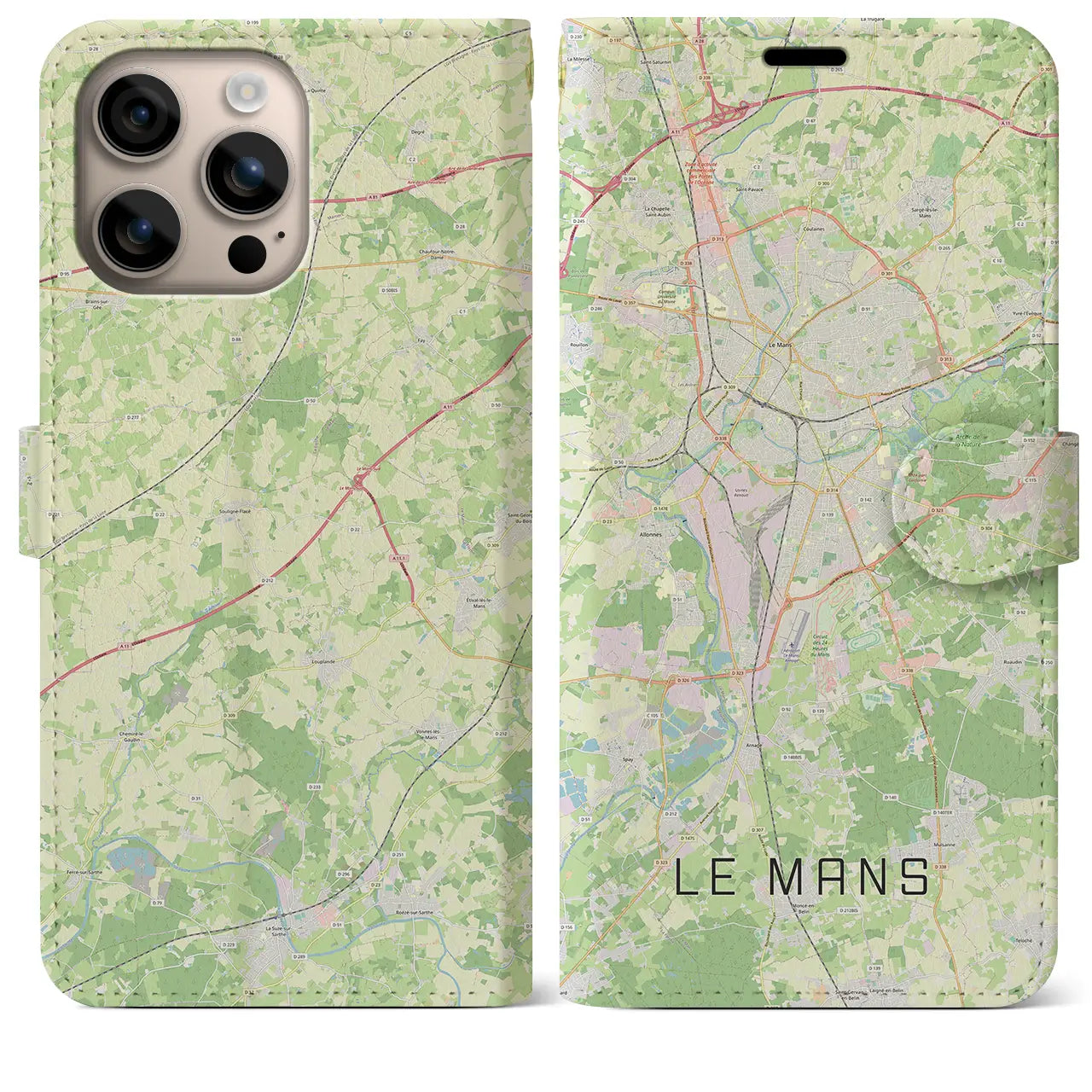 【ル・マン（フランス）】地図柄iPhoneケース（手帳タイプ）ナチュラル・iPhone 16 Plus 用