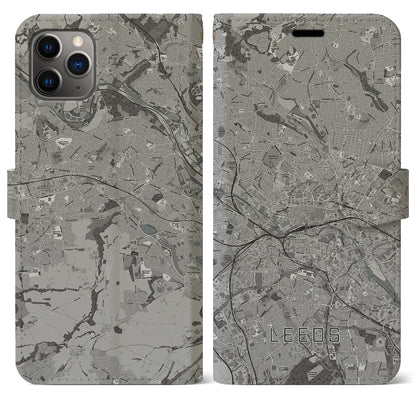 【リーズ（イギリス）】地図柄iPhoneケース（手帳タイプ）モノトーン・iPhone 11 Pro Max 用