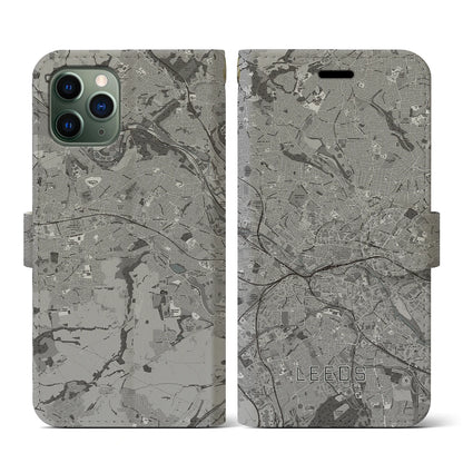 【リーズ（イギリス）】地図柄iPhoneケース（手帳タイプ）モノトーン・iPhone 11 Pro 用