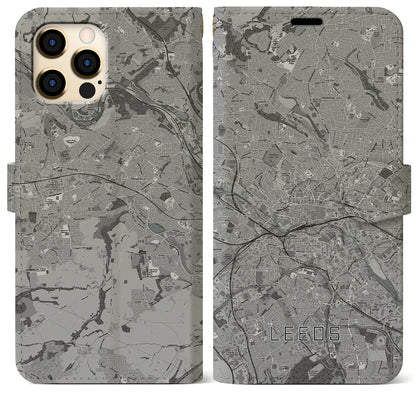 【リーズ（イギリス）】地図柄iPhoneケース（手帳タイプ）モノトーン・iPhone 12 Pro Max 用