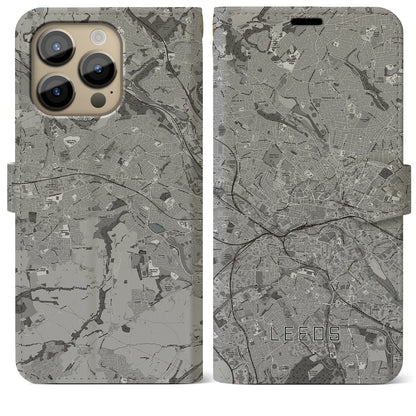 【リーズ（イギリス）】地図柄iPhoneケース（手帳タイプ）モノトーン・iPhone 14 Pro Max 用