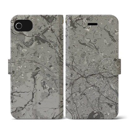 【リーズ（イギリス）】地図柄iPhoneケース（手帳タイプ）モノトーン・iPhone SE（第3 / 第2世代） / 8 / 7 / 6s / 6 用