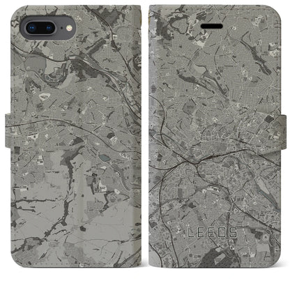 【リーズ（イギリス）】地図柄iPhoneケース（手帳タイプ）モノトーン・iPhone 8Plus /7Plus / 6sPlus / 6Plus 用