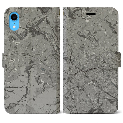 【リーズ（イギリス）】地図柄iPhoneケース（手帳タイプ）モノトーン・iPhone XR 用