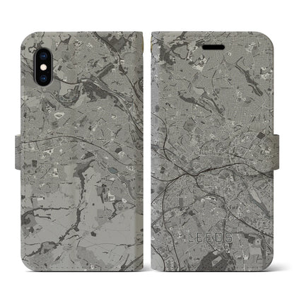 【リーズ（イギリス）】地図柄iPhoneケース（手帳タイプ）モノトーン・iPhone XS / X 用