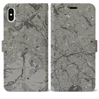 【リーズ（イギリス）】地図柄iPhoneケース（手帳タイプ）モノトーン・iPhone XS Max 用