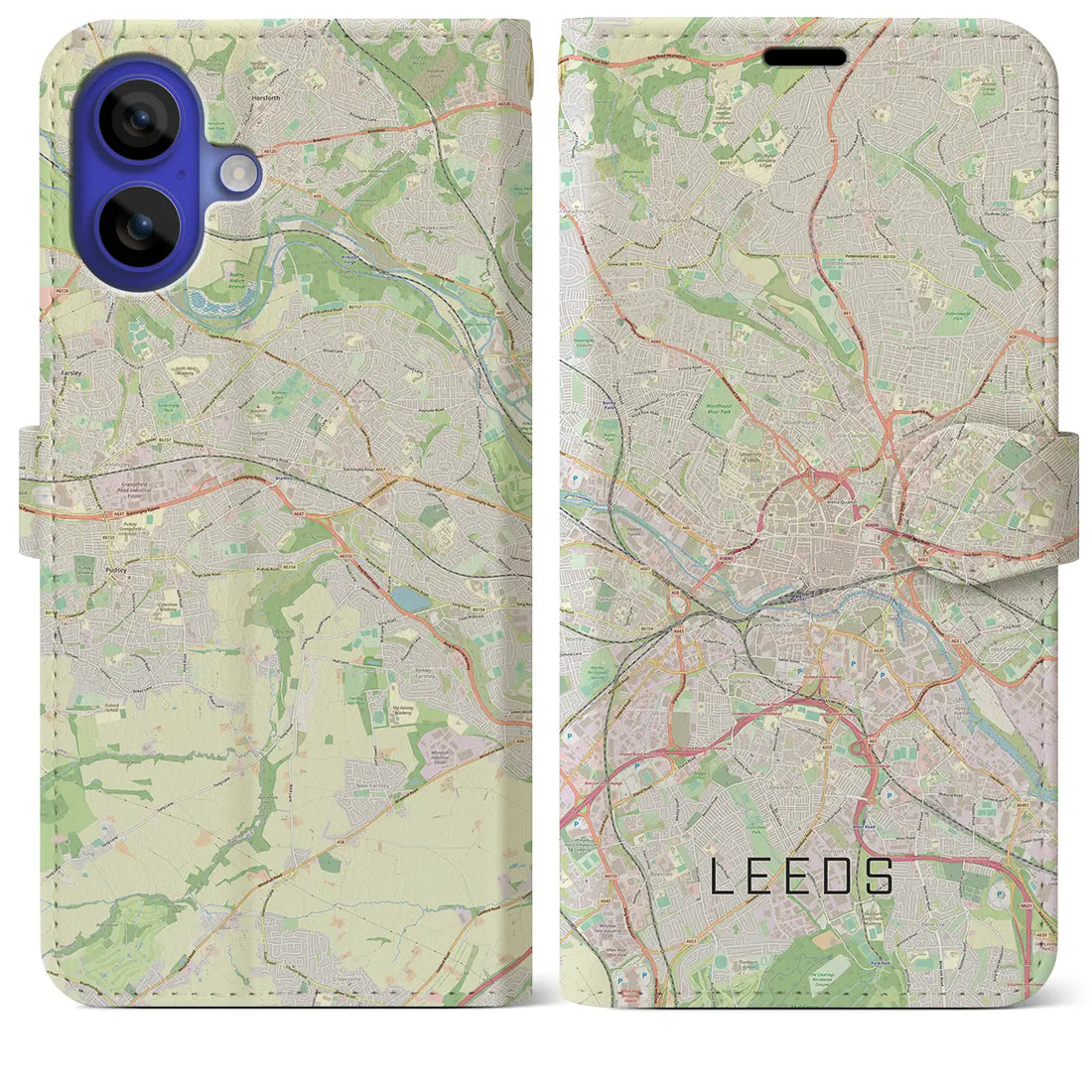 【リーズ(イギリス)】地図柄iPhoneケース(手帳タイプ)ナチュラル・iPhone 16 Pro Max 用