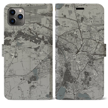 【ライプツィヒ（ドイツ）】地図柄iPhoneケース（手帳タイプ）モノトーン・iPhone 11 Pro Max 用