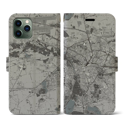 【ライプツィヒ（ドイツ）】地図柄iPhoneケース（手帳タイプ）モノトーン・iPhone 11 Pro 用