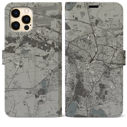 【ライプツィヒ（ドイツ）】地図柄iPhoneケース（手帳タイプ）モノトーン・iPhone 12 Pro Max 用