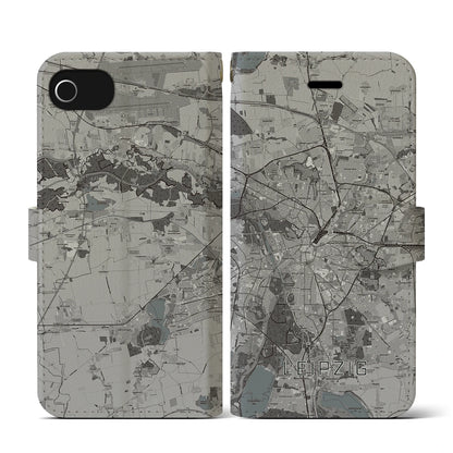 【ライプツィヒ（ドイツ）】地図柄iPhoneケース（手帳タイプ）モノトーン・iPhone SE（第3 / 第2世代） / 8 / 7 / 6s / 6 用
