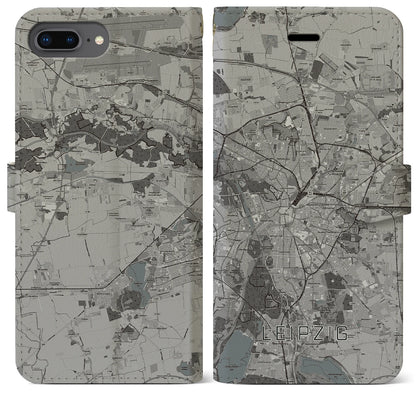 【ライプツィヒ（ドイツ）】地図柄iPhoneケース（手帳タイプ）モノトーン・iPhone 8Plus /7Plus / 6sPlus / 6Plus 用