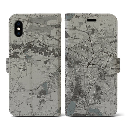 【ライプツィヒ（ドイツ）】地図柄iPhoneケース（手帳タイプ）モノトーン・iPhone XS / X 用