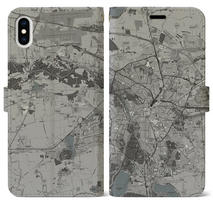 【ライプツィヒ（ドイツ）】地図柄iPhoneケース（手帳タイプ）モノトーン・iPhone XS Max 用