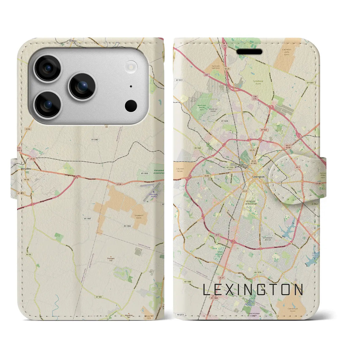【レキシントン（アメリカ）】地図柄iPhoneケース（手帳タイプ）モノトーン・iPhone 17 Pro Max 用