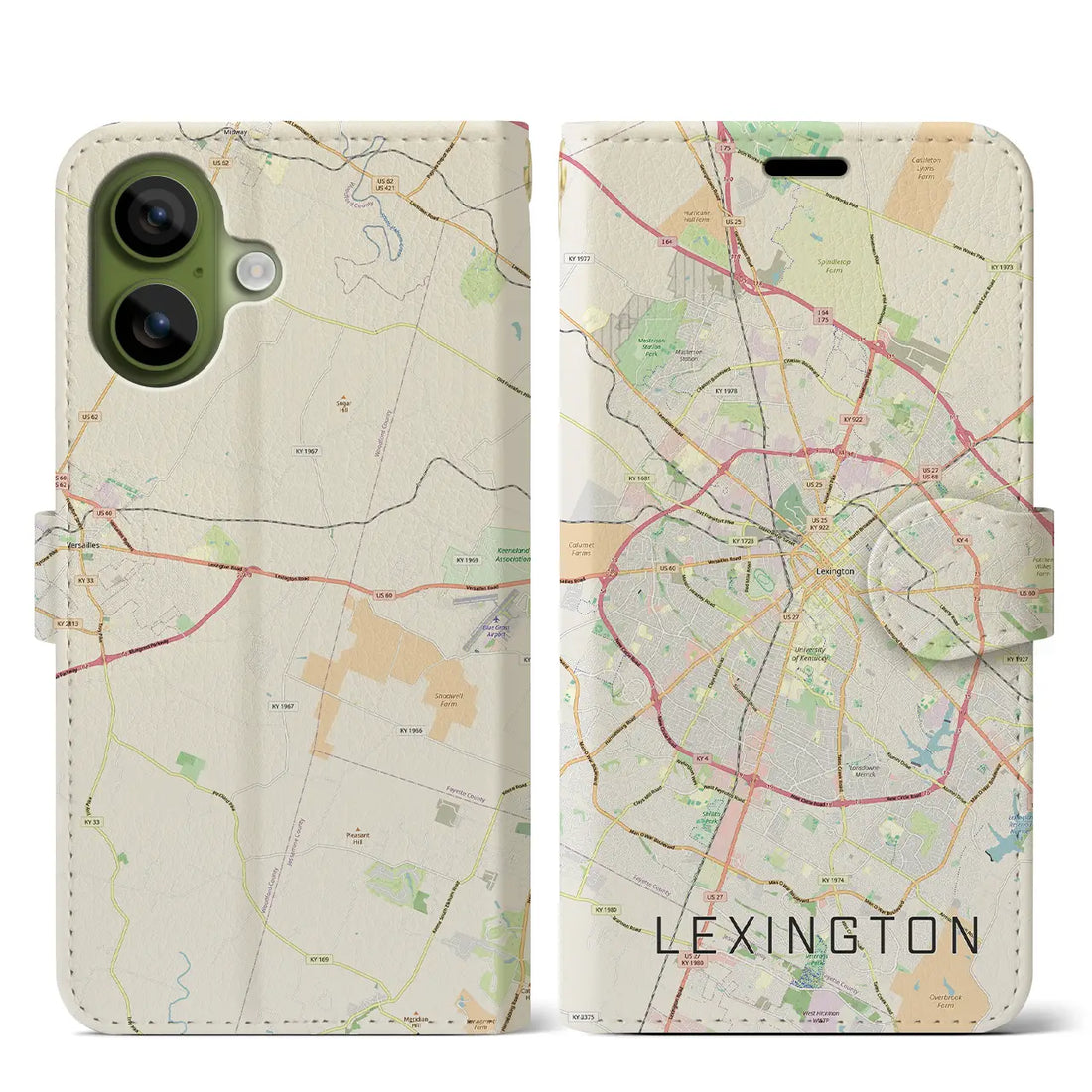 【レキシントン（アメリカ）】地図柄iPhoneケース（手帳タイプ）ナチュラル・iPhone 17 Pro Max 用