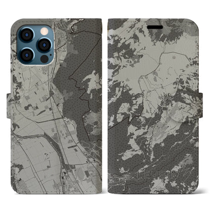 【レザン（スイス）】地図柄iPhoneケース（手帳タイプ）モノトーン・iPhone 12 / 12 Pro 用
