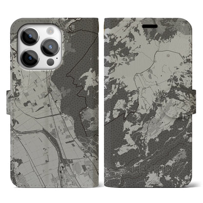 【レザン（スイス）】地図柄iPhoneケース（手帳タイプ）モノトーン・iPhone 14 Pro 用
