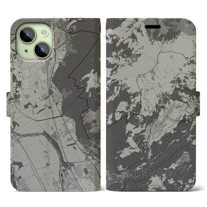 【レザン（スイス）】地図柄iPhoneケース（手帳タイプ）モノトーン・iPhone 15 用