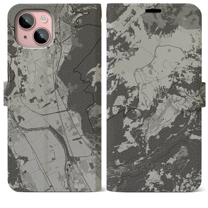 【レザン（スイス）】地図柄iPhoneケース（手帳タイプ）モノトーン・iPhone 15 Plus 用