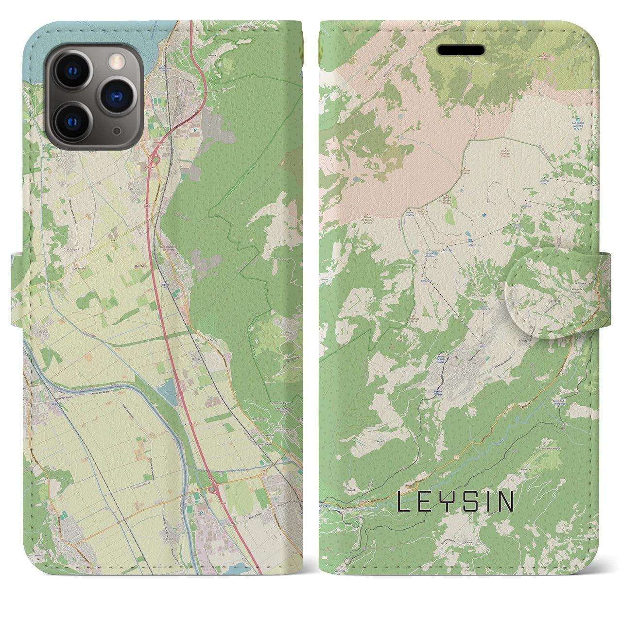 【レザン】地図柄iPhoneケース（手帳両面タイプ・ナチュラル）iPhone 11 Pro Max 用