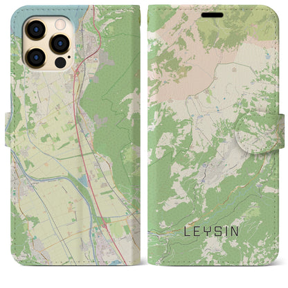 【レザン（スイス）】地図柄iPhoneケース（手帳タイプ）ナチュラル・iPhone 12 Pro Max 用