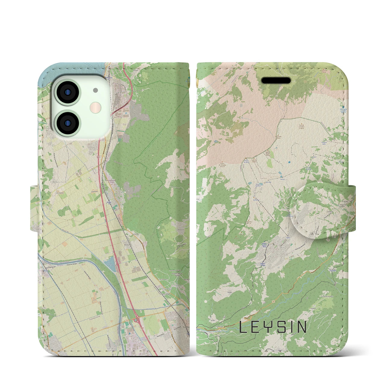 【レザン】地図柄iPhoneケース（手帳両面タイプ・ナチュラル）iPhone 12 mini 用