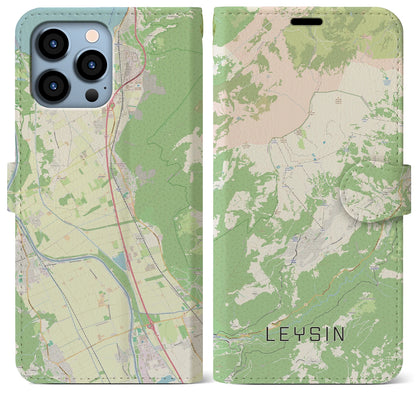 【レザン（スイス）】地図柄iPhoneケース（手帳タイプ）ナチュラル・iPhone 13 Pro Max 用