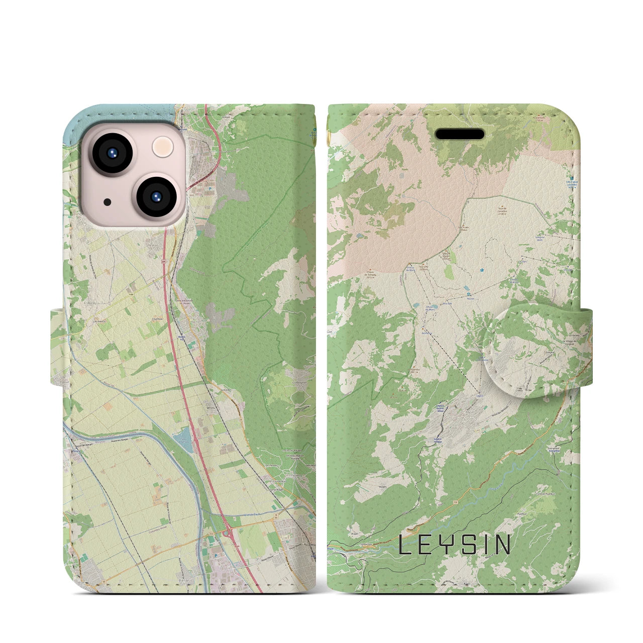 【レザン】地図柄iPhoneケース（手帳両面タイプ・ナチュラル）iPhone 13 mini 用