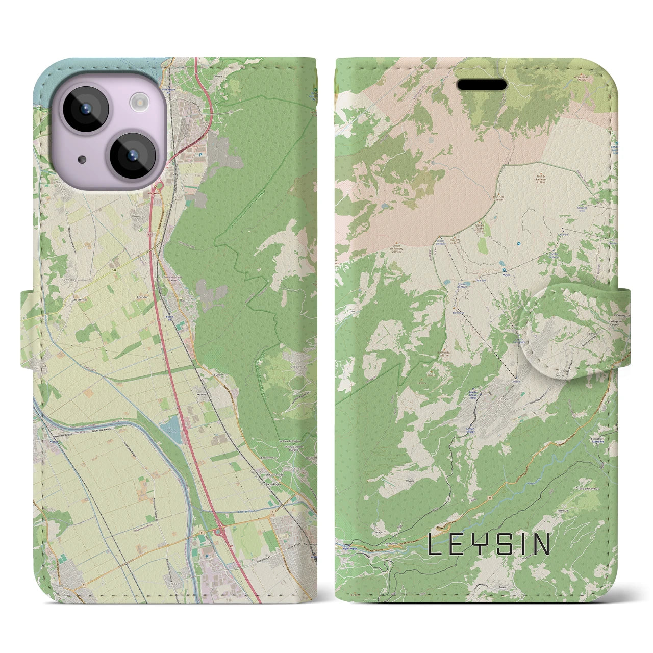 【レザン】地図柄iPhoneケース（手帳両面タイプ・ナチュラル）iPhone 14 用